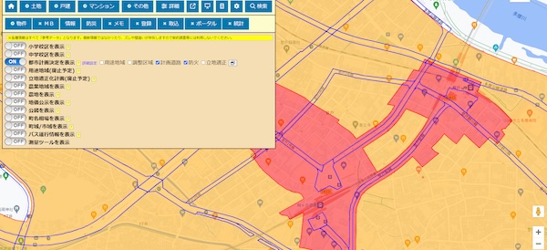 地図型営業ツール「土地バンク」に防火地域・計画道路の表示機能を追加