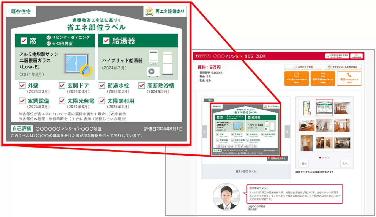 省エネ部位ラベル、不動産ポータル各社が11月1日から表示対応へ